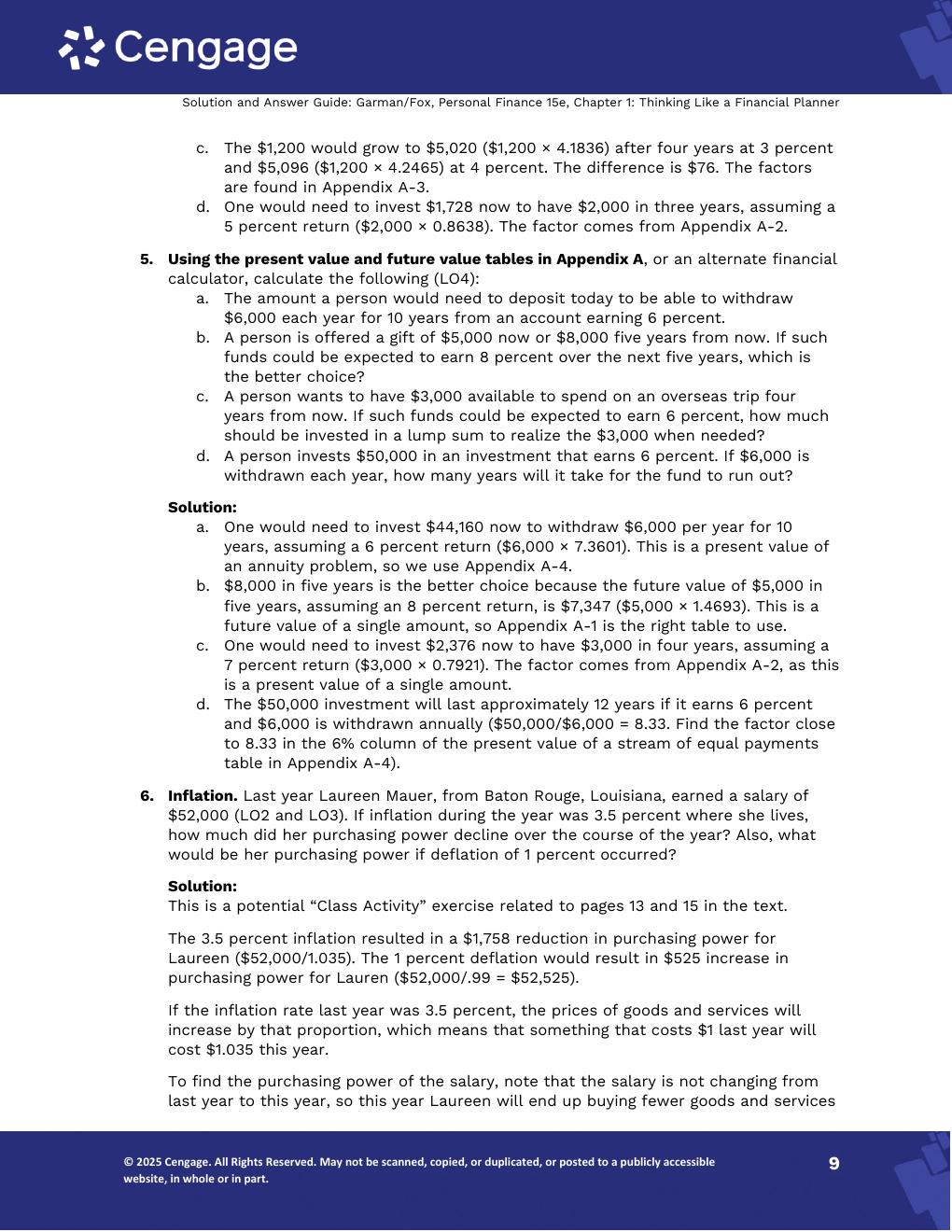 Preview page 10 of Personal Finance 15th Edition By Thomas Garman, Jonathan Fox | Solutions Manual |
