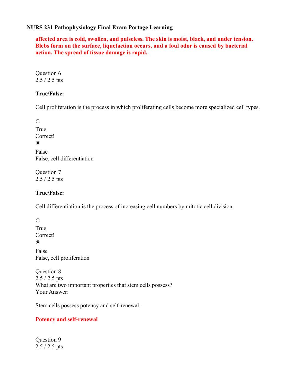 Preview page 3 of NURS 231 Pathophysiology Verified Final Exam Portage Learning 2026-2027 Rated A+