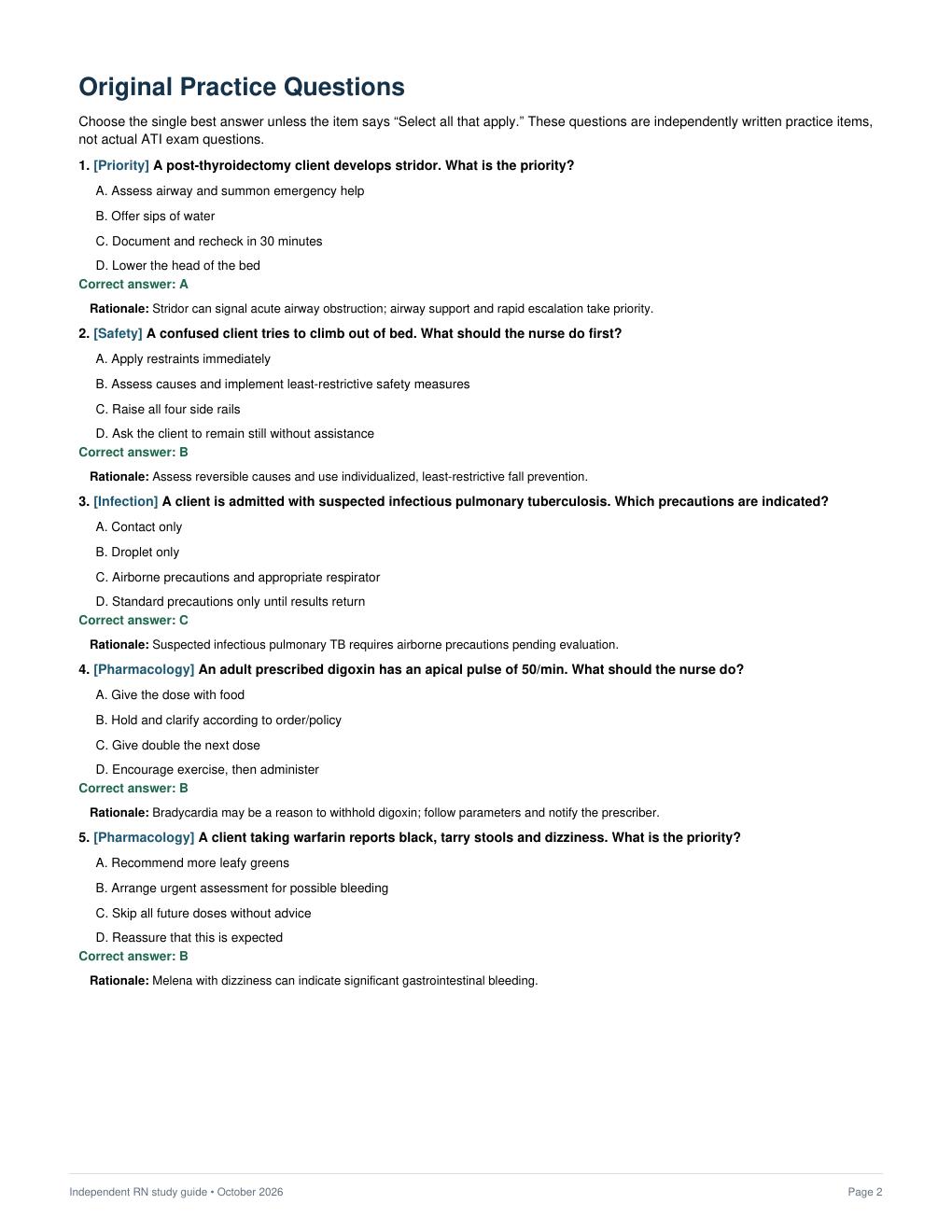Preview page 2 of ATI RN Comprehensive Predictor 2026 Independent Study Guide & 80 Original NCLEX-Style Practice Questions