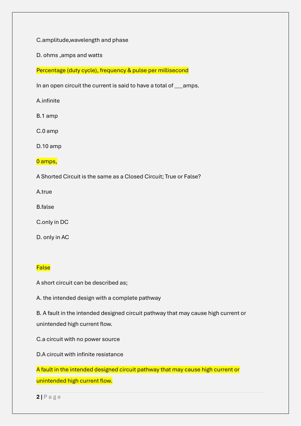 Preview page 2 of AT&T TKT II practice test Exam-Basic Electricity,  Circuits, Ohm’s Law, Digital Logics, Osi Model,  Networking and Elect