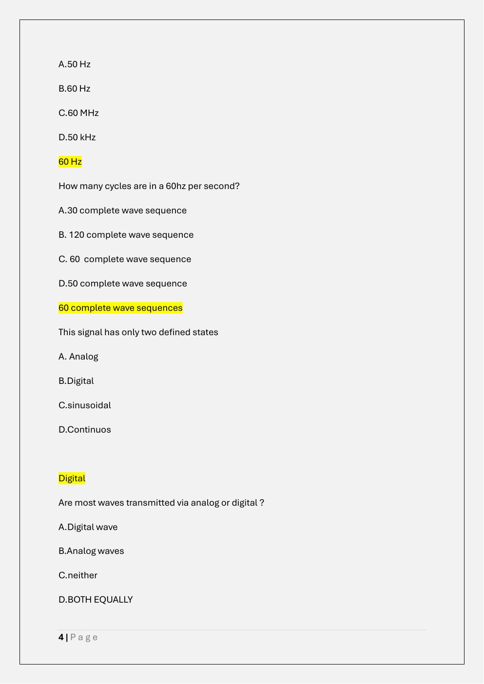 Preview page 4 of AT&T TKT II practice test Exam-Basic Electricity,  Circuits, Ohm’s Law, Digital Logics, Osi Model,  Networking and Elect