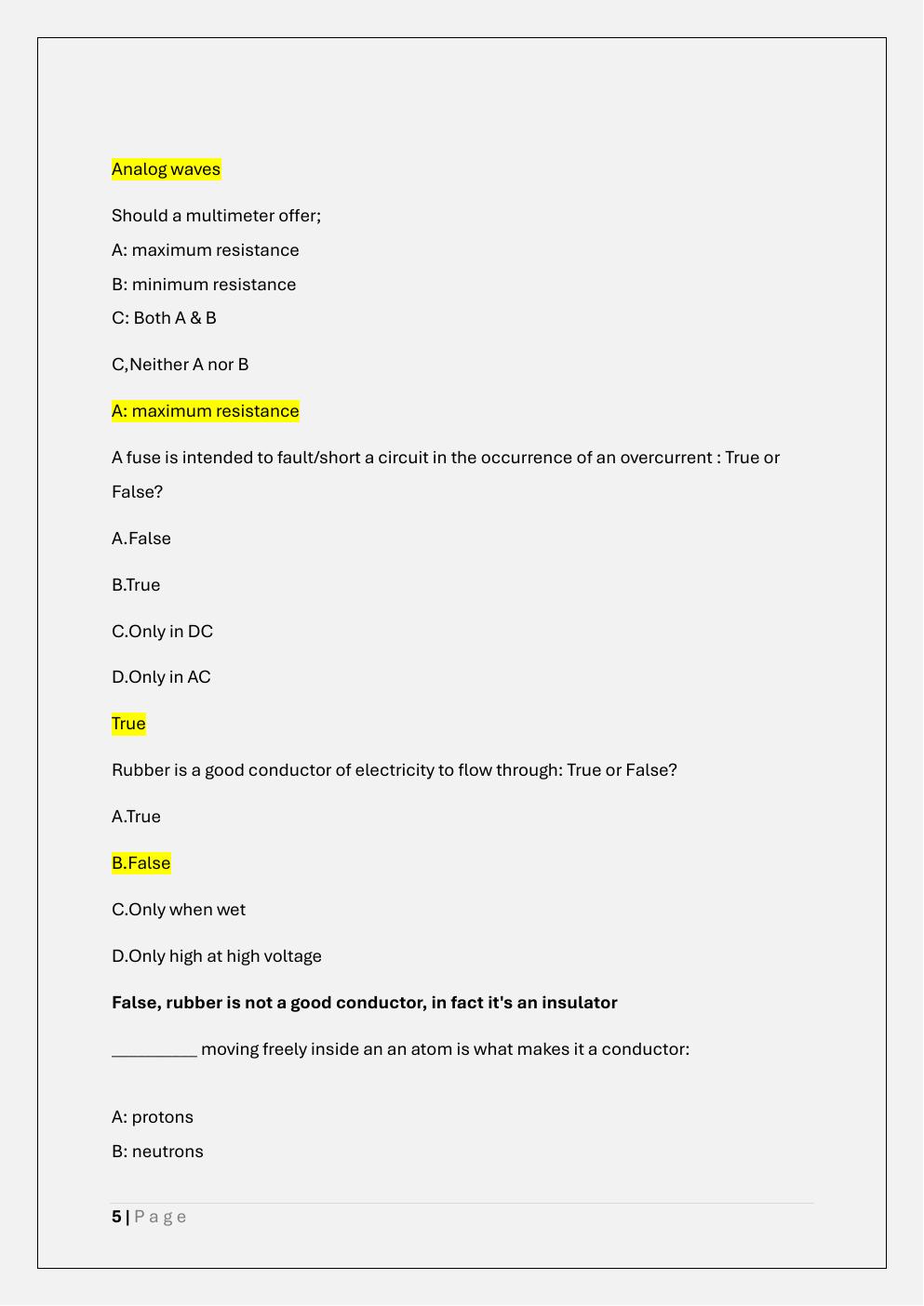 Preview page 5 of AT&T TKT II practice test Exam-Basic Electricity,  Circuits, Ohm’s Law, Digital Logics, Osi Model,  Networking and Elect