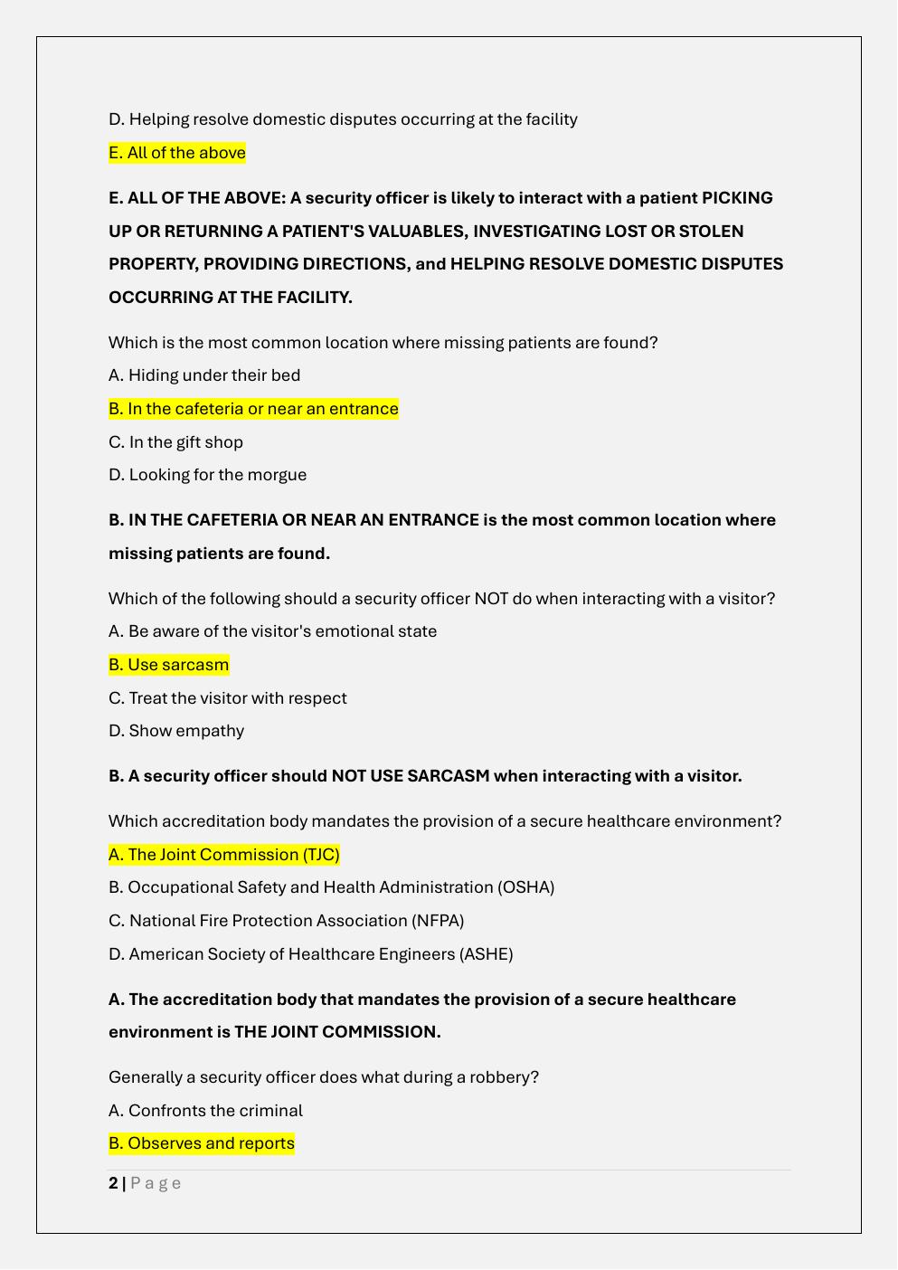 Preview page 2 of IAHSS Basic Healthcare Security Officers  Certification Exam test bank B