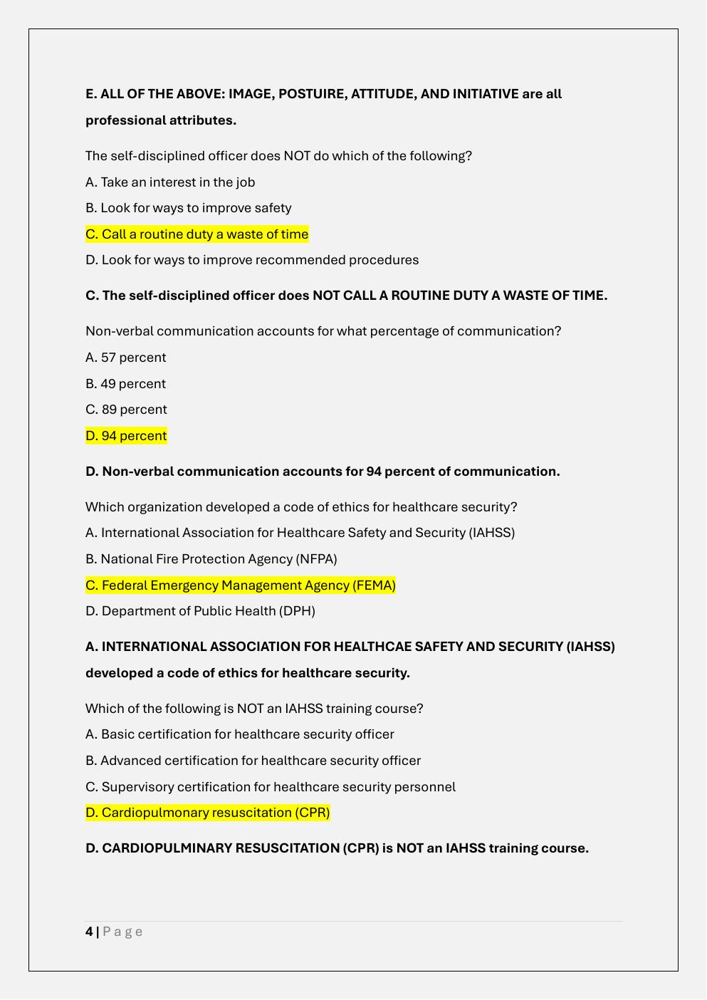Preview page 4 of IAHSS Basic Healthcare Security Officers  Certification Exam test bank B