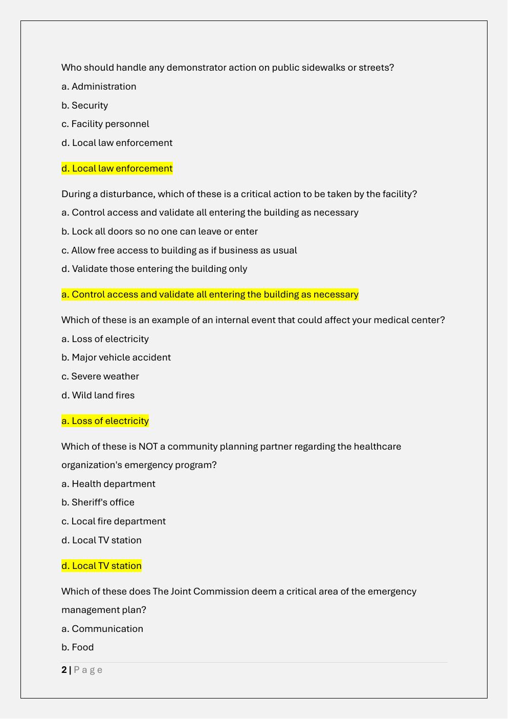 Preview page 2 of IAHSS Basic Healthcare Security Officers  Certification Exam Test bank A