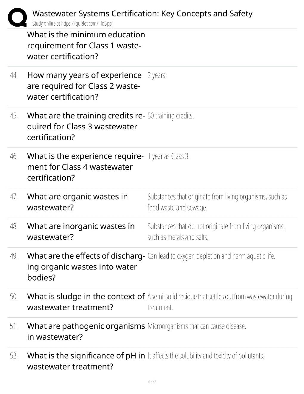 Preview page 6 of Wastewater Systems Certification / Key Concepts & Safety / Score 100% / 2025 Update
