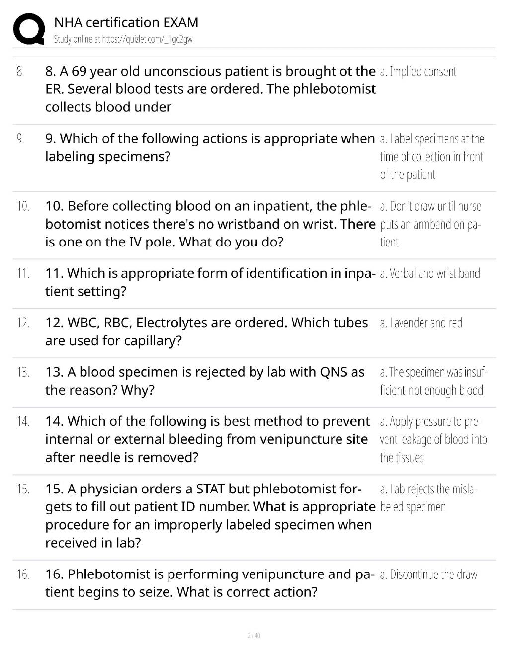 Preview page 2 of NHA Certification Exam Review / Score 100% / 2026 Update