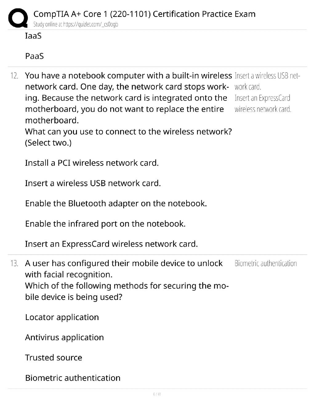 Preview page 6 of CompTIA A+ Core 1 (220-1101) Practice Exam / Score 100% / 2025 Update