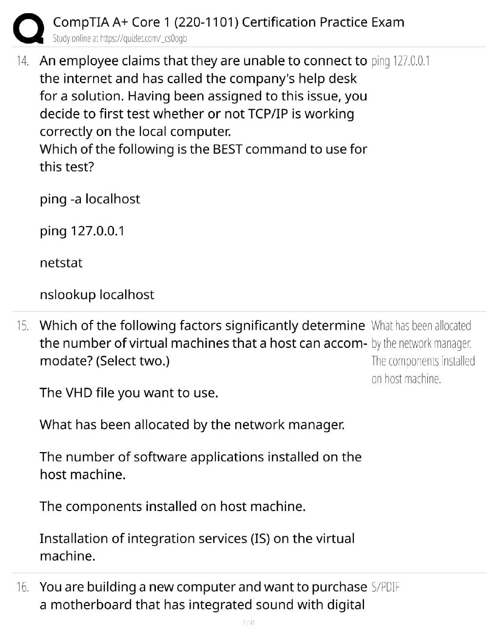 Preview page 7 of CompTIA A+ Core 1 (220-1101) Practice Exam / Score 100% / 2025 Update