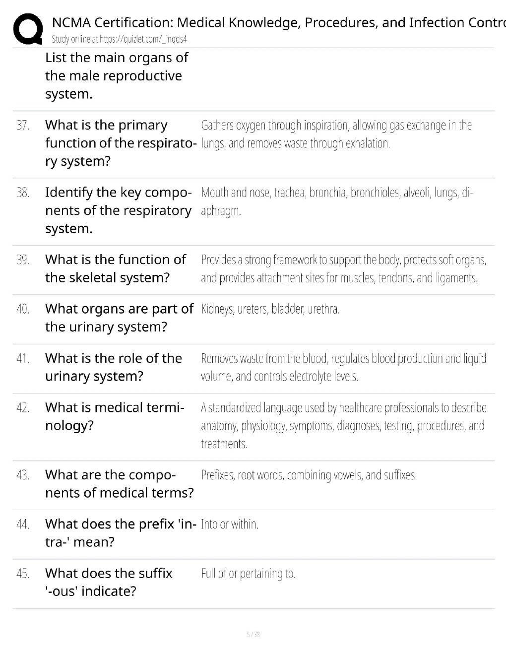 Preview page 5 of NCMA Certification Review / Medical Knowledge & Procedures / Score 100% / 2026 Update