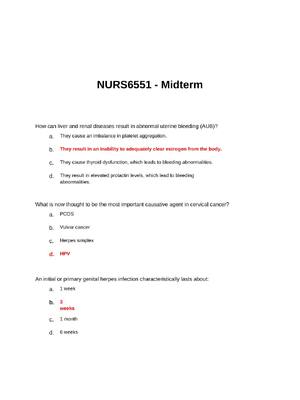Preview of NURS 6551 Midterm Exam |  How can liver and renal diseases result in abnormal uterine blee
