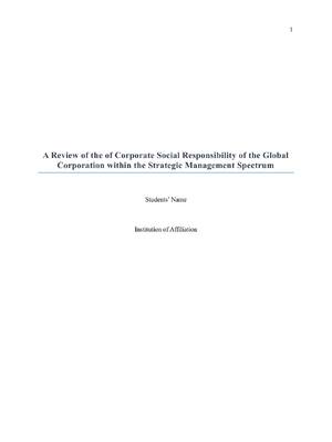 Preview of A Review of the of Corporate Social Responsibility of the Global Corporation within the St