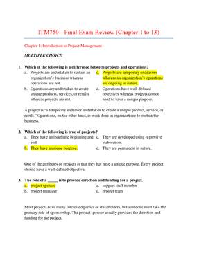 Preview of ITM 750 IS Project Management Final Exam Review | Information Technology Management: