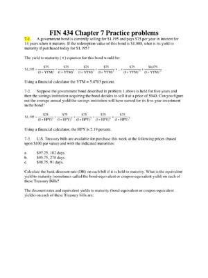 Preview of FIN 434 Chapter 7 Practice problems