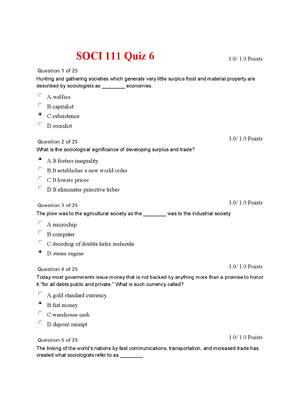 Preview of SOCI 111 Quiz 6  25  Question  and Answers