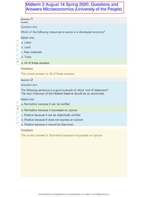 Preview of BUS 1103 Microeconomics - Term 5 questions and answers  (University of the People). Contai