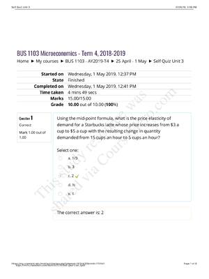 Preview of BUS 1103 Microeconomics  Term 4 Self Quiz Unit 3 All correct Answers  Indicated.