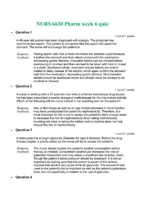 Preview of NURS 6630 Pharm week 6 quiz | NURS 6630 Neurobiology and Psychopharmacology for Psychiatri