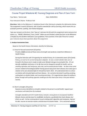 Preview image for NR305 WEEK 6 Course Project Milestone #2 Nursing Diagnosis and Plan of Care Form