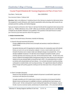 Preview image for NR 305 WEEK 6 Course Project Milestone #2 Nursing Diagnosis and Plan of Care Form