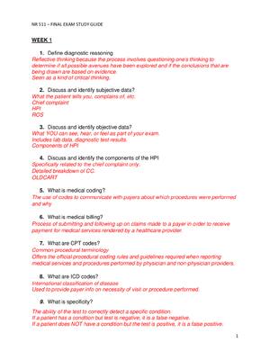 Preview of NR 511 Final Exam Study Guide (Wk1- Wk 6) -Questions and Answers