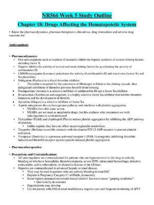 Preview of NR566 Week 5 Study Guide Chapter 18: Drugs Affecting the Hematopoietic System