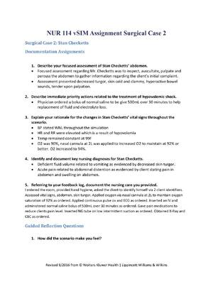 Preview of vSIM  Stan Checketts  Surgical Case 2: Documentation Assignments (answered)