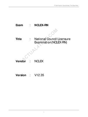 Preview of NCLEX-RN V12.35 National Council Licensure Examination(NCLEX-RN)     Already Graded A