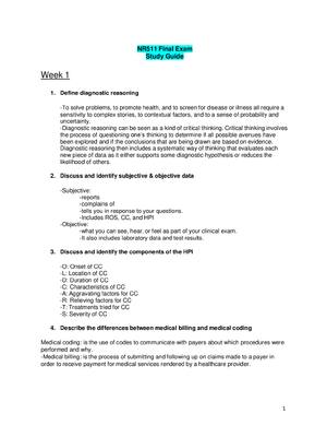Preview of NR 511 Differential Diagnosis & Primary Care Practicum Final Exam Study Guide.