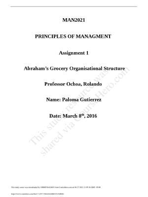 Preview of Case Study: Abraham’s Grocery Organizational Structure MAN 2021 PRINCIPLES OF MANAGMENT