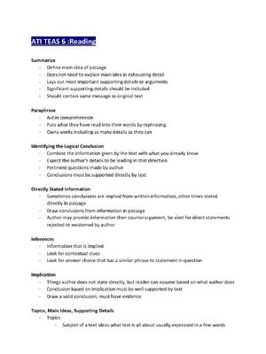 Preview of ATI TEAS 6 Reading-English