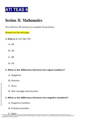 Preview of ATI TEAS 6 Mathematics, science, English and Language Usage QUESTION AND ANSWERS