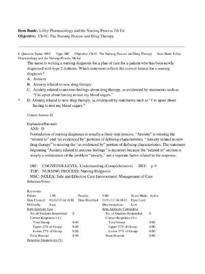 Preview of Lilley Pharmacology and the Nursing Process 7th Edition TEST BANK