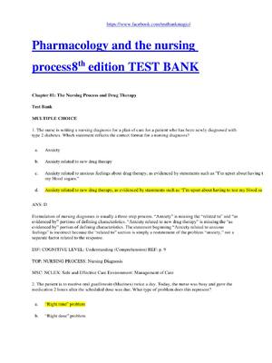Preview of TEST BANK for Pharmacology and the Nursing Process 8th Edition by Linda Lane Lilley, PhD,