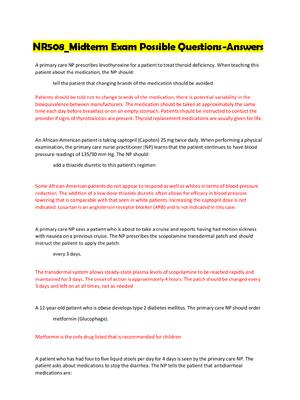 NR508 Midterm Exam Possible Questions-Answers: Chamberlain College of Nursing