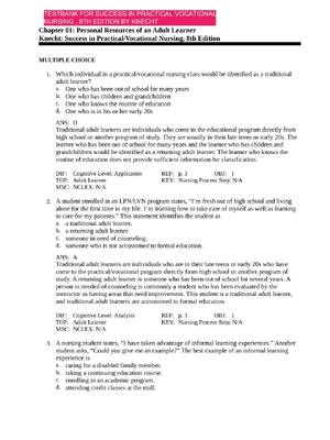 Preview of TEST BANK for SUCCESS IN PRACTICAL VOCATIONAL NURSING 8TH EDITION BY KNECHT  | ALL CHAPTER