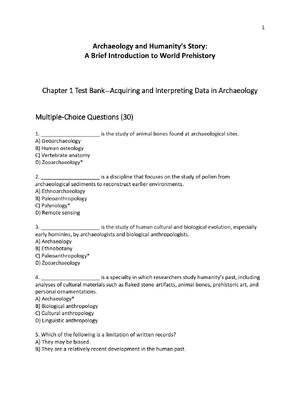 Preview of TEST BANK for Archaeology and Humanity's Story: A Brief Introduction to World Prehistory 2