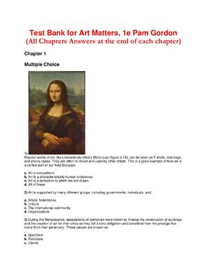 Preview of Test Bank For Art Matters: A Contemporary Approach to Art Appreciation 1st Edition By Pame