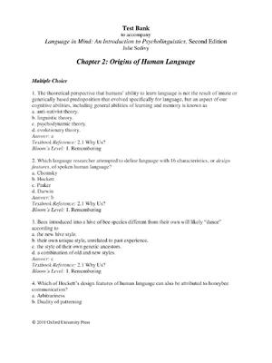 Preview of Test Bank For Language in Mind An Introduction to Psycholinguistics 2nd Edition Julie Sedi