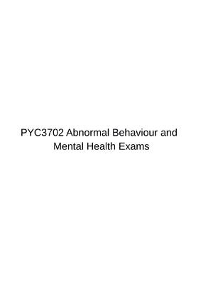 Preview of PYC3702 Abnormal Behaviour and Mental Health Exams | Q&A Plus Expplanation and References