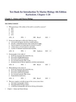 Preview of Test Bank for Introduction To Marine Biology 4th Edition Karleskint Chapter 1-20