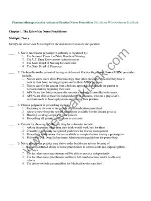 Preview of TEST BANK for Pharmacotherapeutics for Advanced Practice Nurse Prescribers  5th edition Te
