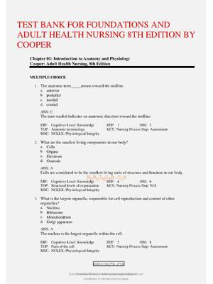Preview of TEST BANK for Foundations and Adult Health Nursing 8th Edition by Kim Cooper, Kelly Gosnel
