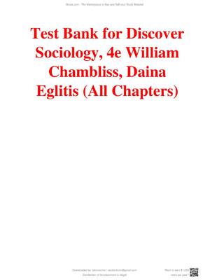 Preview of Test Bank for Discover Sociology 4th Edition By William Chambliss, Daina Eglitis