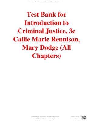 Preview of Test Bank for Introduction to Criminal Justice 3rd Edition By Callie Marie Rennison, Mary