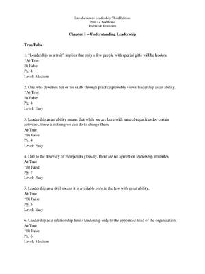 Preview of Introduction to Leadership, Concepts and Practice 3th Edition By Peter Northouse (Test Ban