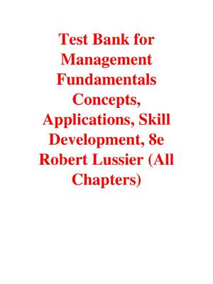 Preview of Test Bank for Management Fundamentals Concepts, Applications, Skill Development 8th Editio