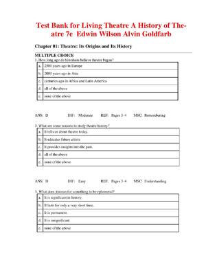 Preview of TEST BANK for Living Theatre A History of Theatre 7th Edition By Edwin Wilson, Alvin Goldf