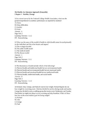 Preview of TEST BANK  for My Health by Rebecca Donatelle | All CHAPTER 1 to 15