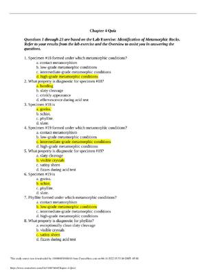 Preview of PHSC 211 Elements of Earth Science Chapter 4 Quiz  – Liberty University (A grade) |